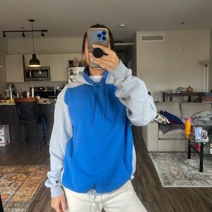 blue and grey champion hoodie size large